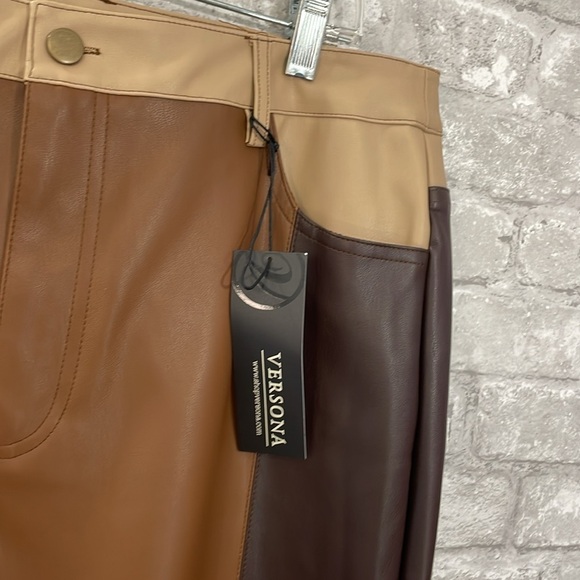Versona Modern Faux Leather Colorblock Pants - Picture 2 of 6